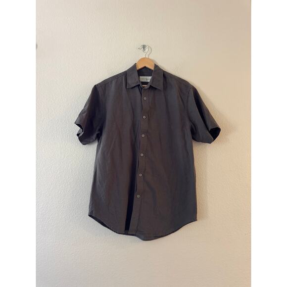 COASTAORO Men's Casual Short Sleeve Button Up Shirt S Gray Collared Linen Blend - Picture 2 of 9